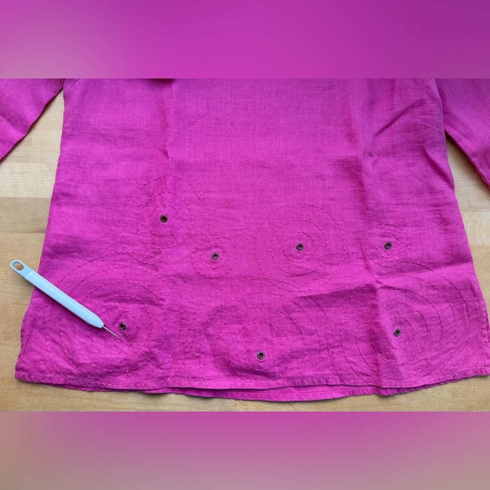 E-Col-O-Gie Women's Linen Fuchsia Boho Circle Top Size Large - Pre-Owned - Picture 11 of 13
